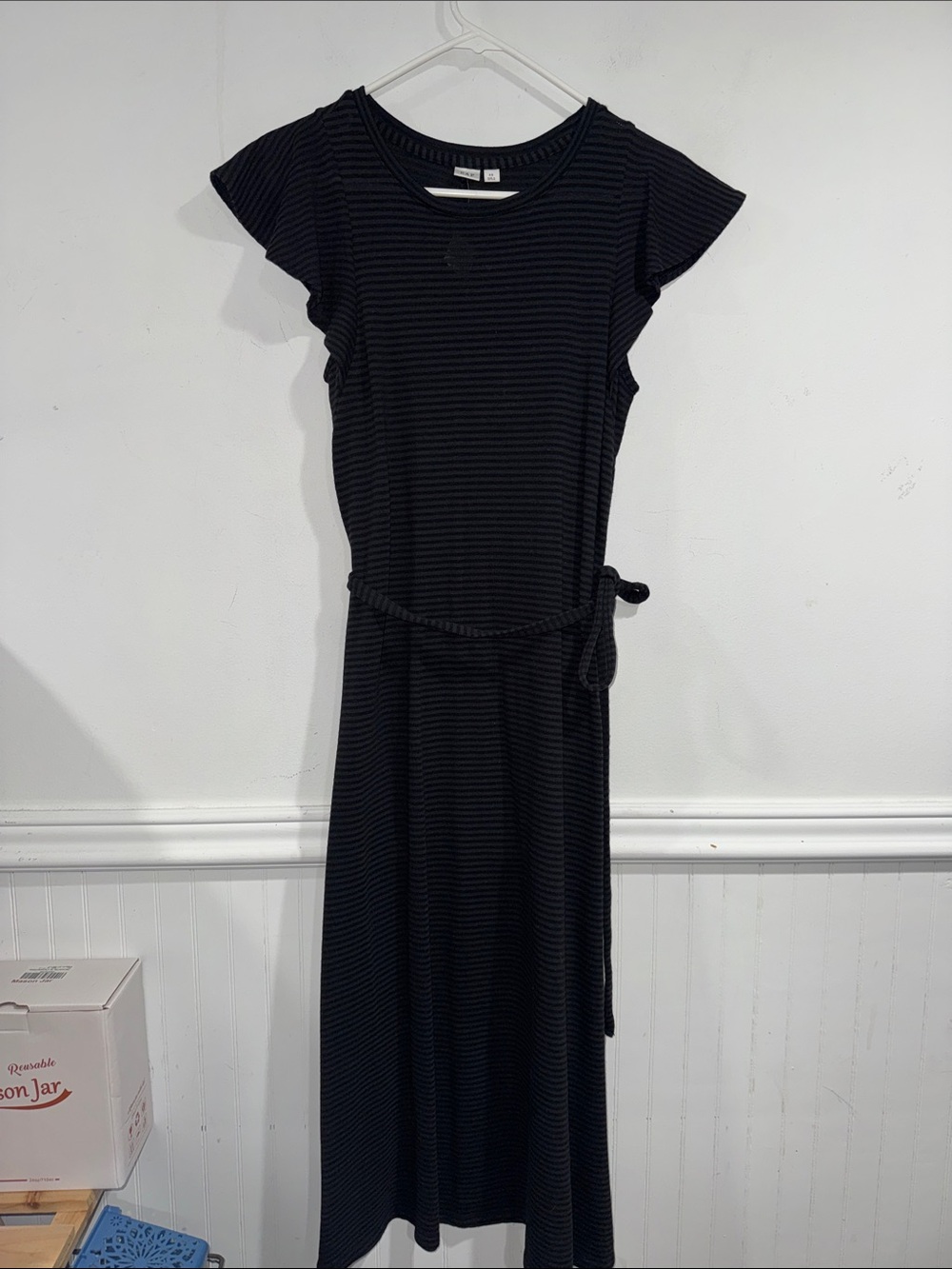 Gap Classic Black Stripe Maxi Dress Tie Waist XS NEW